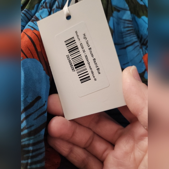 Oliphant High Neck Blouse Madrid Blue Womens Medium New - Picture 3 of 6